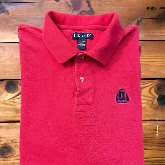 Izod Vintage Monogram Laurel Crest Pink Short Sleeve Polo Shirt Mens XL. - Picture 2 of 6